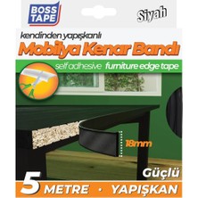Mabeyn Yuvarlak Mobilya Masa Kenar Bandi, 18 mm x 5 mt Boyut, Siyah