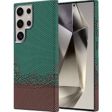 Mabeyn Galaxy S24 Ultra Için ile Uyumlu Kılıf Polikarbon Fiber Görünümlü Nekst Kapak Yeşil