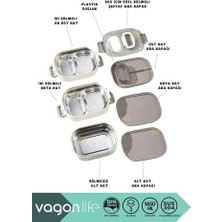 Mabeyn Vagonlife Bento 1450ML Lunchbox Üç Katlı 5 Bölmeli ve Mini Sosluklu Çelik Sefer Tası Yemek Kutusu (Yeşil)