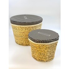 Mabeyn Orret Home 3'lü Kapaklı Hasır Sele Seti – Çamaşır ve Oyuncak Sepeti, Kirli Çamaşır Sepeti, Doğal Hasır Saklama Kutusu, El Örgüsü Dekoratif Kutu, Kıyafet, Havlu ve Ev Eşyaları (2 Li Set)