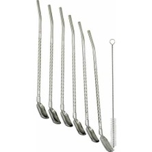 Mabeyn Paslanmaz Çelik Kaşıklı Pipet Seti, 6 Adet Pipet ve 1 Temizleme Fırçası, 7 Parça