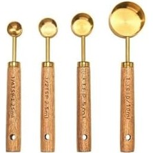 Mabeyn 4 Parça Bambu Saplı Ölçü Kaşığı Seti, Gold Renk, Paslanmaz Çelik
