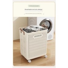 Mabeyn Tekerlekli Katlanabilir Çok Amaçlı Sepet, 40 Litre, Havalandırmalı Tasarım (Krem)