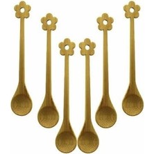 Mabeyn Mini Bambu Ahşap Kaşık Seti, Çiçek Desenli, 14.5 Cm, 6 Adet