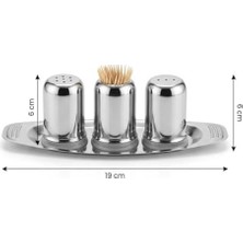 Mabeyn Paslanmaz Çelik Tuzluk Biberlik ve Kürdanlık Seti – Tepsili 3’lü Masa Üstü Baharatlık Seti – Restoran, Kafe ve Ev Kullanımı Için Modern Baharat Organizeri