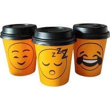 Mabeyn 7 OZ(200ML) Kapaklı Karton Bardak 100 Adet Bardak+ 100 Adet Kapak Karışık Smile Desen Maycup