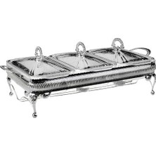 Mabeyn Queen Anne Ingiliz Gümüşü Üç Bölmeli Isıtıcılı Yemek Servis 51 x 26 x 18 cm