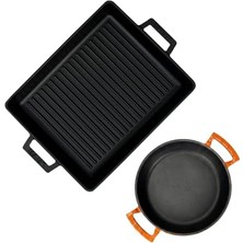 Mabeyn Lava Döküm Izgara Tava 26X32 & 20 cm Sahan Set - Gerçek Izgara Lezzeti Evde