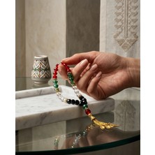 Zaytoon Filistin Bayrak Tasarımlı Kristal Taşlarlı El Yapımı Altın Imame Tespih 33\'lü A300045