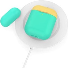 Mabeyn Airpods 1–2 Nesil Uyumlu Silikon Kılıf – Mat Yumuşak Doku, Darbe Emici, Kaymaz Yüzey, Kablosuz Şarj Destekli, Yedek Üst Kapak Hediyeli Koruyucu Kılıf Yeşil Sarı