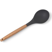 Mabeyn Deconox Bambu Saplı Silikon Servis Kaşığı, Bambu Uzun Silikon Servi Kaşığı 28CM 3 Renk Seçenekli, Yemeklerinizi Servis Etmek Için Silikon Servis Kaşığı (Gri)