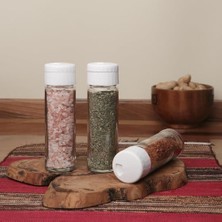 Mabeyn 3lü Lina Tuzluk Biberlik Ayaralanabilir Kapaklı Cam Tuzluk Beyaz