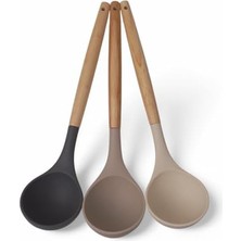 Mabeyn Deconox Bambu Saplı Silikon Kepçe, Bambu Uzun Silikon Çorba ve Sos Kepçesi 27CM 3 Renk Seçenekli (Taba)