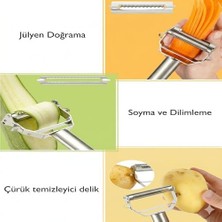 Mabeyn Paslanmaz Çelik 2 Başlıklı Jülyen Soyacak ve Sebze Meyve Soyucu - Pratik Mutfak El Aletleri, Çok Fonksiyonlu Patates Havuç Soyacağı ve Jülyen Kesici