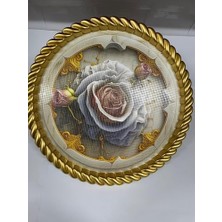 Mabeyn Lüks Dekoratif Plastik Tepsi Altın Çerçeve 46X46 Beyaz Gül Desenli