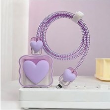 Mabeyn 18W/20W ile Uyumlu Lila Kalp Şarj Aleti Kılıfı, Şarj Kablosu Örme Aparatı, Toparlayıcı, Kablo Koruyucu