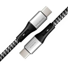Mabeyn Wahoo Type C-C Örgülü 60WATT Pd Hızlı Şarj Kablosu, 15/16/17 ve Andoid Için (Siyah+Gri/gümüş Metal) (100 Cm)