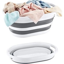 Mabeyn 38 Litre Katlanabilir Silikon Çamaşır Sepeti Akordiyon Katlanır Sele Yer Kaplamayan Taşınabilir Ergonomik Kulplu Dayanıklı ve Hafif Depolama Sepeti Banyo ve Ev Kullanımı Kirli Sepeti Gri, 38 Litre)