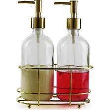 Mabeyn Circleware Ikili Dispenser Vurgulu Şişe Pompaları Metal Kutuda 2'li Set, Banyo Aksesuarları Ev Dekoru Esansiyel Yağlar, Losyonlar, Sıvı Sabunlar, 473 Ml, Şeffaf