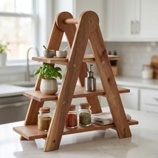 Mabeyn Deconox Doğal Akasya Ahşap 3 Katlı Sunum Standı - 37X12.3X37.5 cm Çok Amaçlı Katlı Servis Tepsisi, Kurabiyelik ve Peynir Sunumluğu