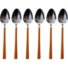 Mabeyn Gümüş Turuncu Tatlı Kaşığı Seti, Kahvaltı Kaşık Seti Kutulu, Paslanmaz Çelik, 6 Adet Set