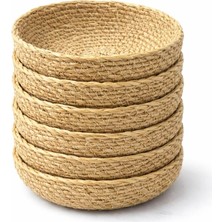 Mabeyn 6’lı Doğal El Yapımı Hasır Yuvarlak Sunum Kasesi – Dekoratif Servis Tabağı Seti