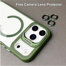 Mabeyn - 17 Pro Max ile Uyumlu Kılıf Standlı Mika ile Uyumlu Hassas Buton Metal Tuşlu + Kamera Lens Cam Hediyeli Set