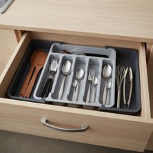 Mabeyn Deconox Çift Taraflı Açılır Çekmece Içi Kaşıklık ve Organizer - Modüler Sürgülü Mutfak Düzenleyici - Açık Gri ve Antrasit Renk - Kapalı 31 cm Açık 52 cm