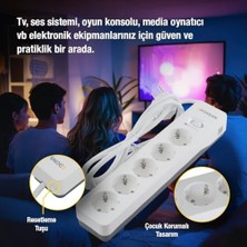 Mabeyn Beyaz 5'li Akım Korumalı Çocuk Korumalı Grup Priz – 1.5m | 700 Joule | 16KA | Çocuk Korumalı