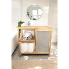 Mabeyn Digithome Bambu 3 Raflı Kumaş Sepetli Banyo Düzenleyici Kirli Çamaşır Sepeti DB-0046