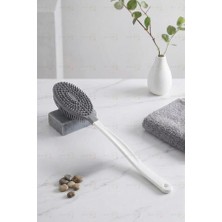 Main Shop Çift Taraflı Banyo Duş Vücut Fırçası Yumuşak Uzun Saplı Sırt Kese Masaj Fırçası Antrasit Renk