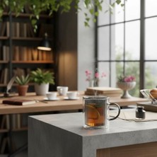 Mabeyn Deconox 250 ml Çift Cidarlı Borosilikat Cam Kupa - Antrasit Detaylı, Dikey Çizgili Isıya Dayanıklı Kahve ve Çay Bardağı