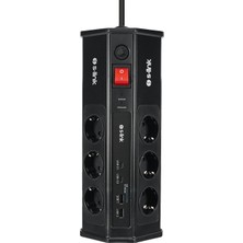 Mabeyn PRZ03 Prizhive 3 Metre 630 Joule 3x1.5mm 2xusb 2xtype C 2.4A/5V 250V 16A/3860W 6 Lı Akım ve Çocuk Korumalı Priz, 16A Sigortalı Yıldırım Korumalı Priz