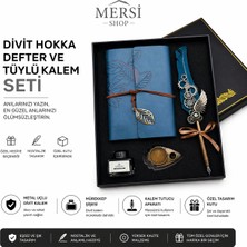 Mersi Shop Divit Hokka Tüylü Kalem ve Deri Defter Seti Vintage Kaligrafi Hediye Seti