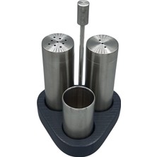 Mabeyn Paslanmaz Tuzluk, Karabiberlik ve Kürdanlık - Üçgen Antrasit Dişbudak Platformlu