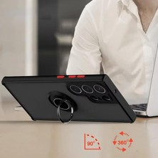 Mabeyn Galaxy S22 Ultra ile Uyumlu Kılıf Thunder Hux Yüzüklü Kapak Şık ve Dekoratif Model Stand Olabilen 360° Dönebilen Yüzük Aparatı ve Kamera Korumalı Yükseltilmiş Thunder Hux Kapak