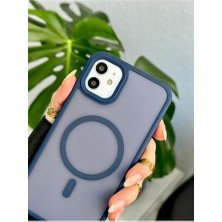 Mabeyn 11 (12 Görünümlü) Uyumlu Mat Lacivert Kablosuz Şarj Özellikli Darbe Önleyici Şeffaf Silikon Kılıf - Lacivertmat