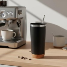 Mabeyn Deconox 590 ml Paslanmaz Çelik Pipetli Termos Kupa - 4 Renk Seçeneği (Siyah, Yeşil, Gri, Mavi) - Sıcak ve Soğuk Tutan Mug - Araç ve Ofis Bardağı (Siyah)