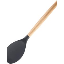Ahşap Saplı Düz Silikon Spatula Yapışmaz, Isıya Dayanıklı, Bpa Içermez