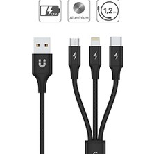 Mabeyn Unitek Premium Multi 3'ü 1 Arada USB Şarj Kablosu, Evrensel, Çoklu Şarj Cihazı Kablosu, Micro Usb/tip C/lightning 3A 1,2 M, / Akıllı Telefon Için, Siyah.