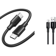 Mabeyn Çift Kablo Seti: Type-C ve Lightning 1m Şarj Kabloları