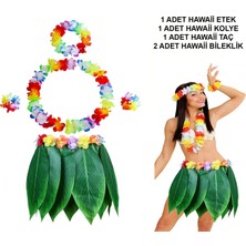 Elwes Yetişkin Hawaii Kostüm Seti - Yaprak Etek Hawaii Set - 5 Parça