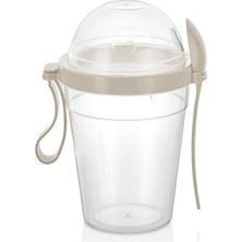 Mabeyn 600 ml Grano Müsli Kabı Kaşıklı Hazneli Meyveli Yoğurt Kabı Piknik Iş Atıştırmalık Gevrek Diyet Tutamaçlı Müsli Granola Süt Bardağı Gıda Saklama Kabı (1, Krem)