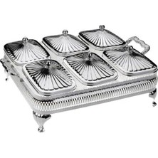 Mabeyn Queen Anne Ingiliz Gümüşü Altı Bölmeli Kapaklı Sunumluk 30.5 x 26.5 cm