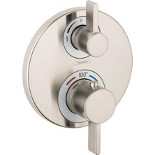 Mabeyn Ecostat S Modern Minimalist Hacim ve Otomatik Sıcaklık Kontrolü 2 Saplı 15,24 cm Genişliğinde Termostatik Duş Pervazı, Fırçalanmış Nikel Yönlendiricili Kaba Valf Için, 15758821