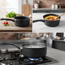 Mabeyn Papilla 16 cm Sos Tavası - Iç Dış Siyah Gold Damla Desenli Yanmaz Yapışmaz Kapaksız Yumurta Tavası