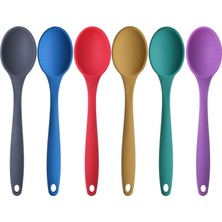 Mabeyn Silikon Büyük Boy Kaşık Seti, Yanmaz Yapışmaz, Çok Renkli - Mavi, Sarı, Yeşil, Kırmızı, Antrasit, Mor - 27 Cm, 6 Adet Set, Bpa Free
