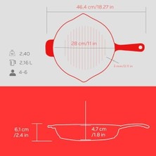 Mabeyn Lava Metal Spring Serisi - Döküm Izgara Tavası, Yuvarlak, 28 Cm, Mat Emaye, Parlak Siyah Taban, Kırmızı