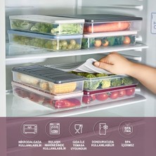 Mabeyn 3'lü Set (1 Adet 2,25 2 Adet 1 Lt.) Nora Organizer Buzdolabı Buzluk Düzenleyici Saklama Kabı-Gri