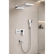 Mistillo Ankastre Duş Seti 550x220 mm Şelale&Yağmur Panel 3 Yönlü Butonlu SUS 304 Paslanmaz Pirinç Krom Kap
